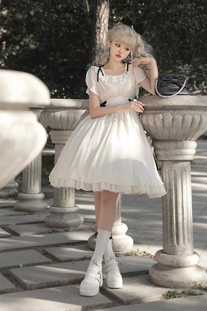 White Moonlight March Chiffon Short-Sleeved Ruffled Sweet Lolita Dress