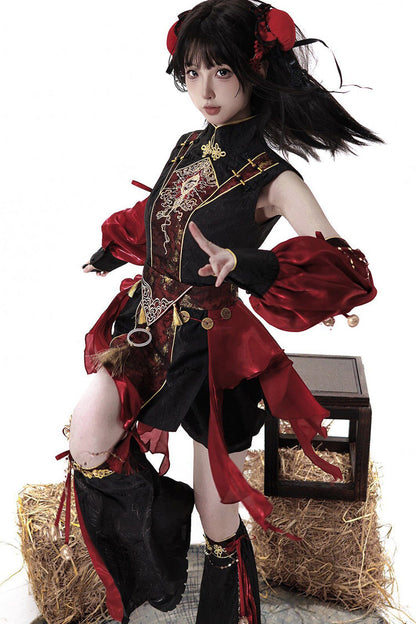 Demon Hunter Chinese Ouji Hanfu Set with Stand Collar - Noir