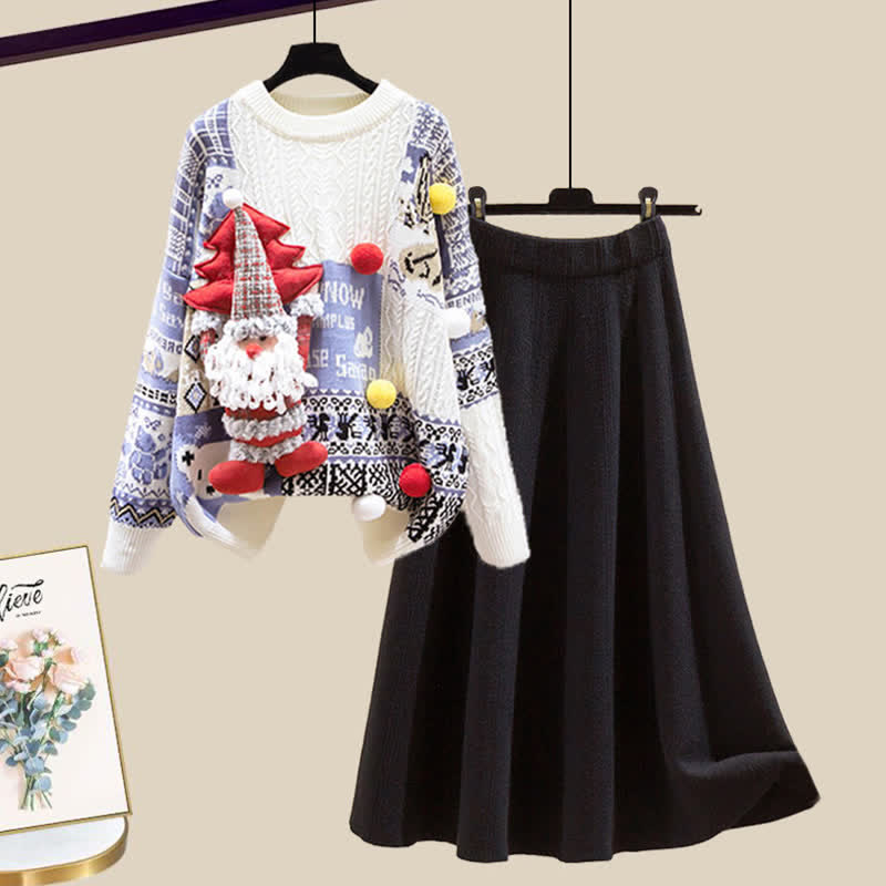 Skirt Colorblock Christmas Knit Sweater