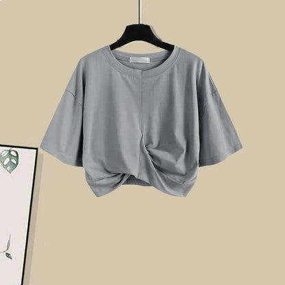 Skirt Bowknot Irregular Bow Crop Round T-Shirt Collar