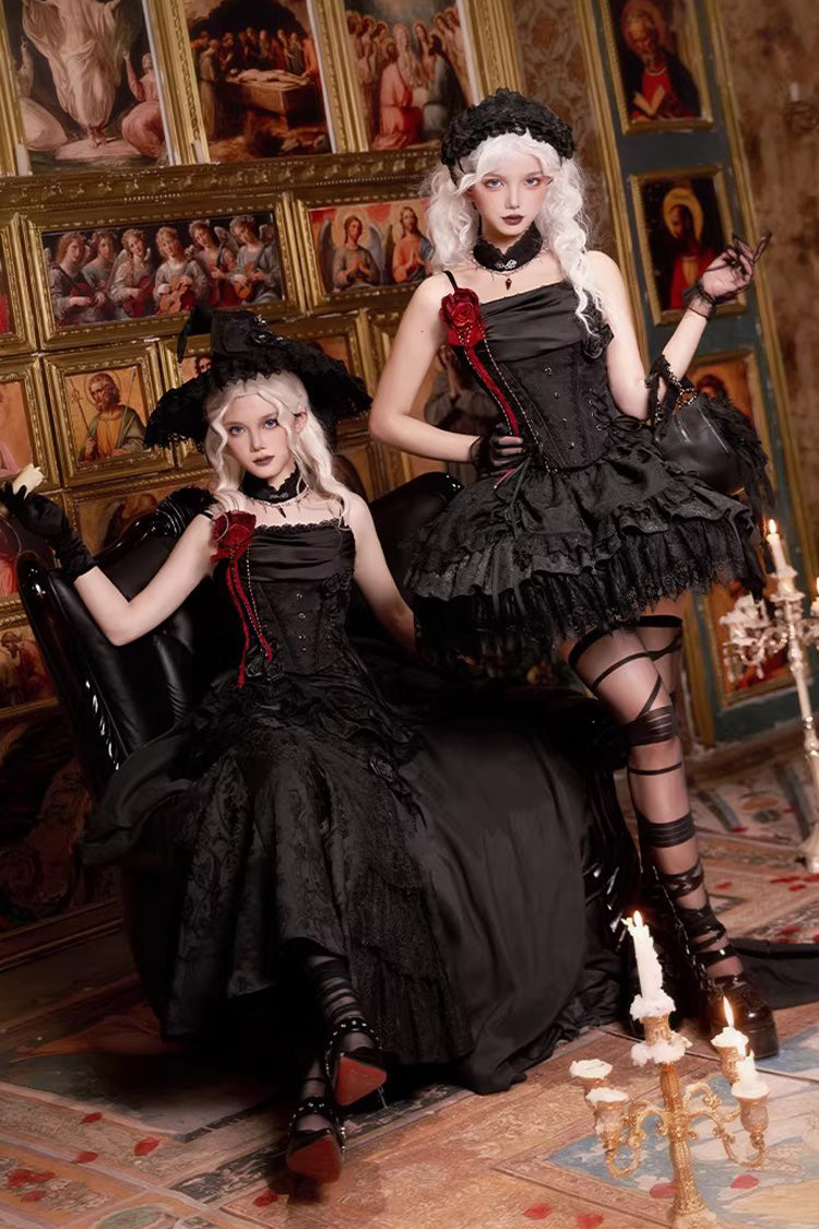 Gothic Lolita Skirt with Multi-Layered Jacquard and Ruffled Witch Design