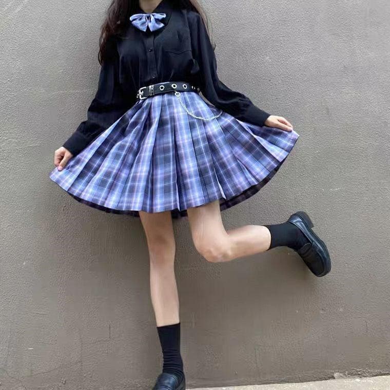 SpreePicky Plaid Pleated Skirts JK School Uniform Set SP15386