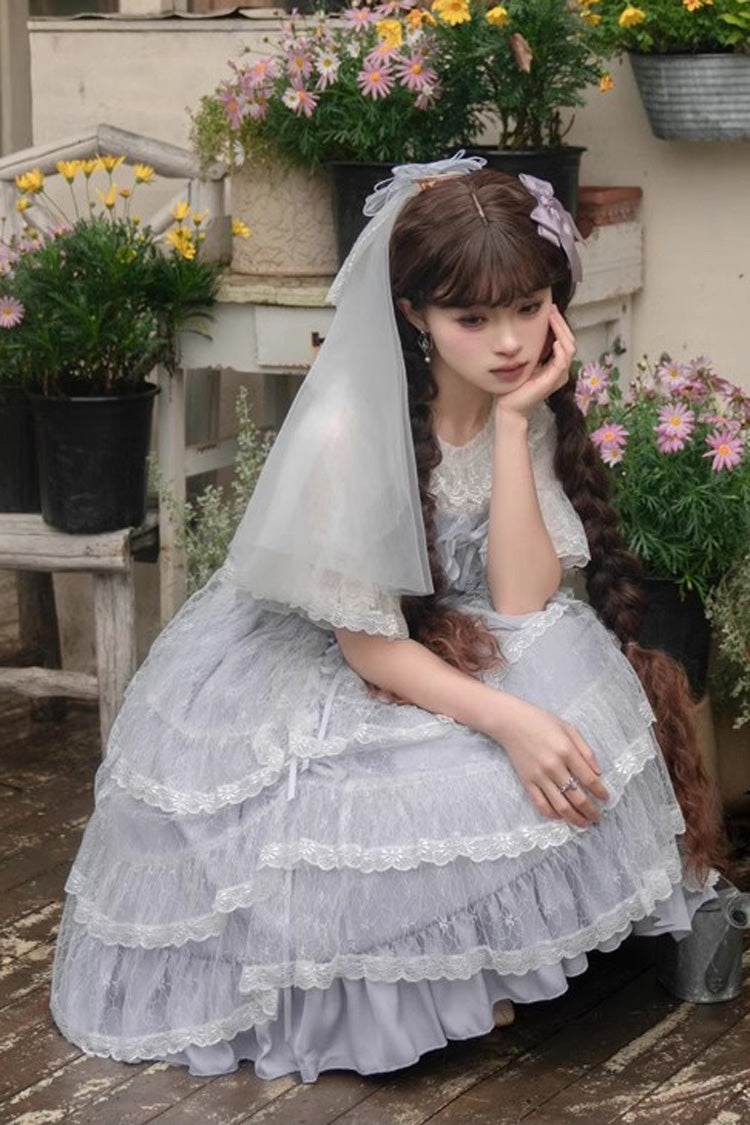 Blue Jacquard Bowknot Jsk Dress - Sweet Elegant Lolita Style