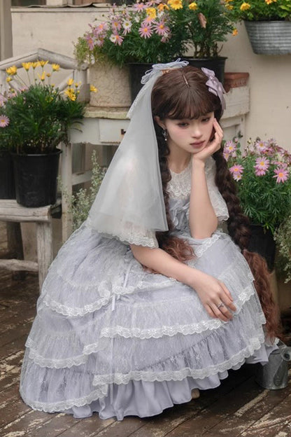 Blue Jacquard Bowknot Jsk Dress - Sweet Elegant Lolita Style