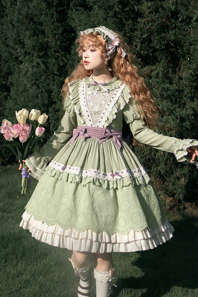 Emerald Multi-Layer Embroidered Bow Lolita Dress - Solitary Orchid