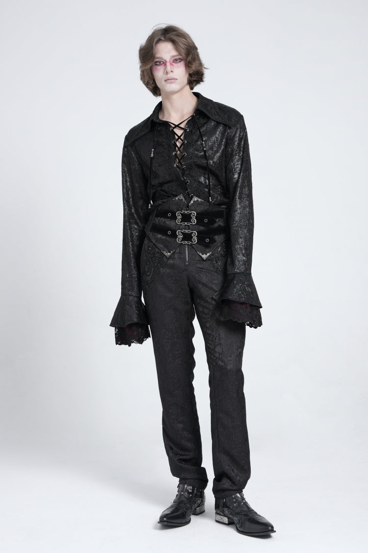 Men's Swallowtail Blouse with Lace-Up and Flared Sleeves