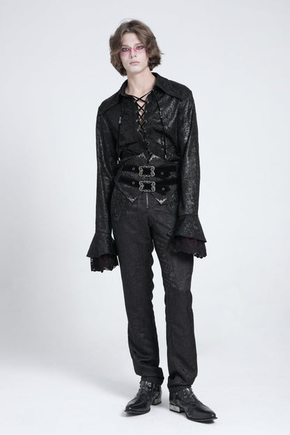 Men's Swallowtail Blouse with Lace-Up and Flared Sleeves