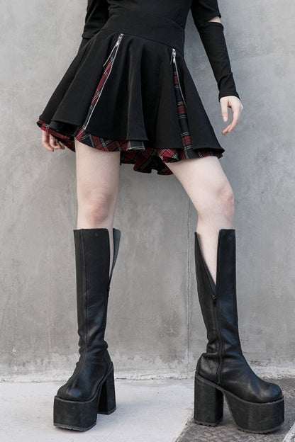 Red Plaid Pleated Skirt with Punk Attitude