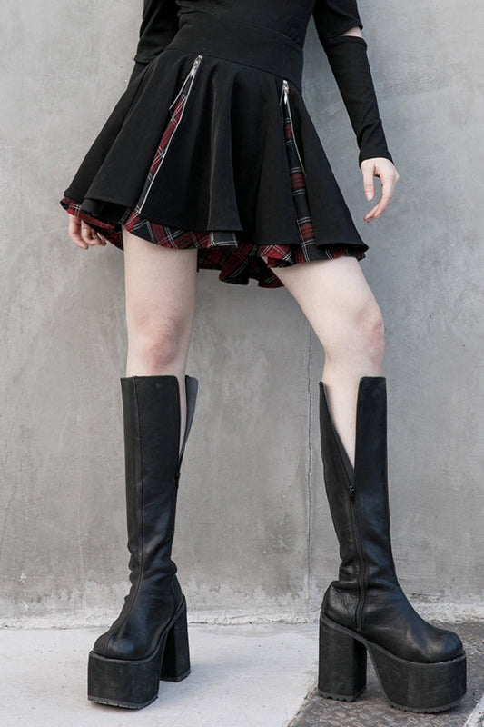 Red Plaid Pleated Skirt with Punk Attitude