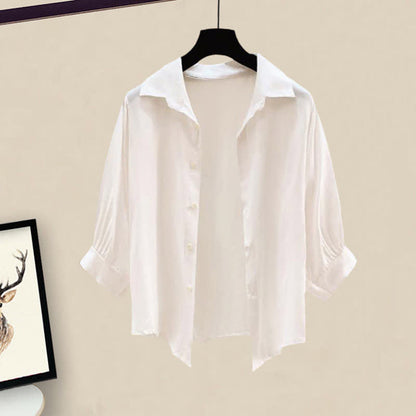 Spring Lapel Print Dress Slip Shirt Loose Green Vintage