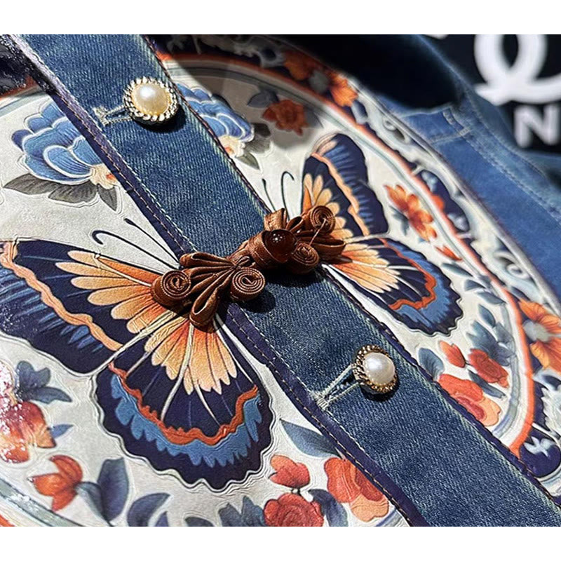 Denim Butterfly Shirt Irregular Skirt Set