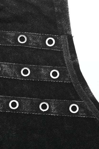 Hooded Punk Tank Top with Asymmetric Cut - NoirEdge