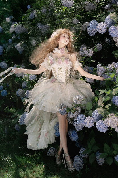 Emerald Layered Fishbone Lace-Up Lolita JSK - Spring Rose