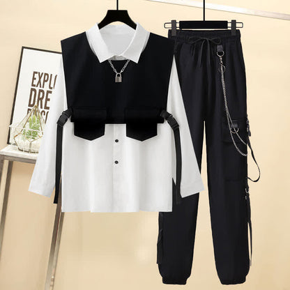 Vest Black Buckle Chain Pants Pocket Cargo T-Shirt Shorts