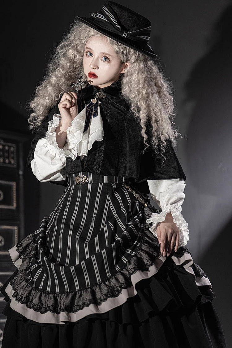 Black Manor Multi-layer Striped Ruffle Gothic Lolita Skirt