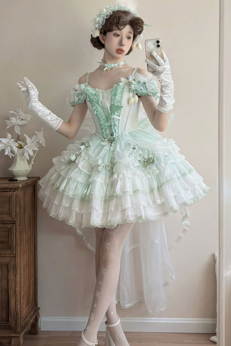 Emerald Layered Lace Bowknot Lolita JSK - Tulip Wind Chime