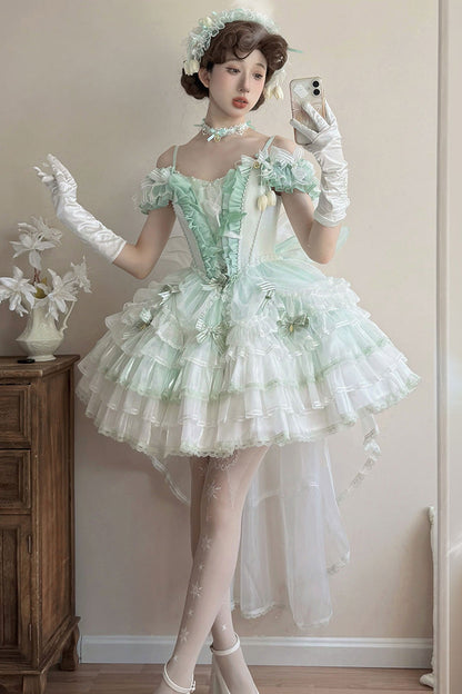 Emerald Layered Lace Bowknot Lolita JSK - Tulip Wind Chime