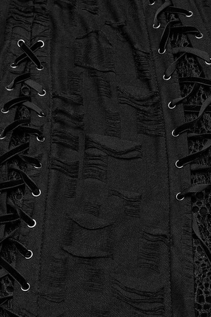 Ripped Party Slip Dress with Asymmetric Lace Trim - NoirEdge