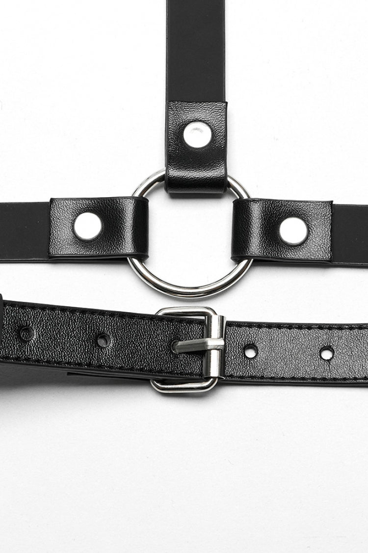 Steampunk Body Harness with Cross Metal Ring Buckle and Halter for Her