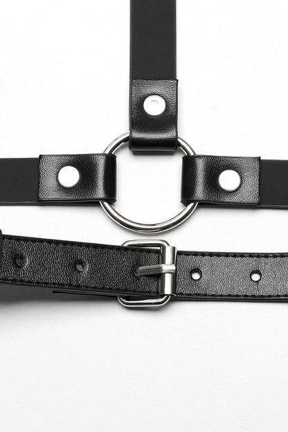 Steampunk Body Harness with Cross Metal Ring Buckle and Halter for Her