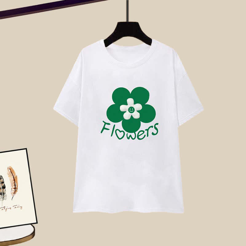 Letter Print Flowers Casual Set T-Shirt Pants