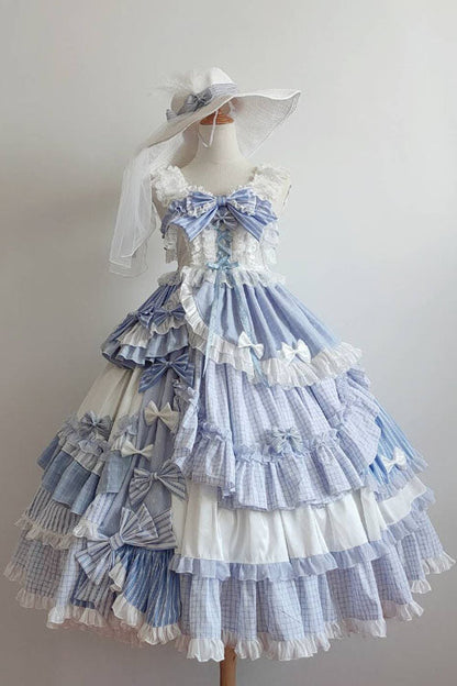 Purple Ruffled JSK Dress Sweet Lolita Bowknot Tiered - Altfashion Shop