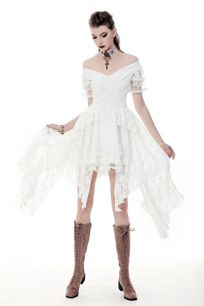 Ivory Off-Shoulder Lace Short Sleeve Steampunk Wedding Dress