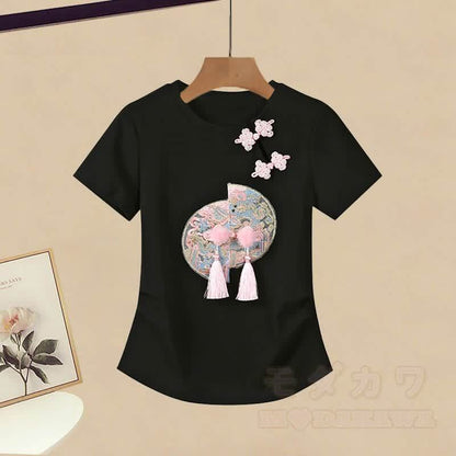 Skirt T-shirt Pieces Set Tassels Buckle Horse-face Two Vintage