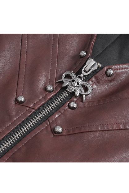 Crimson Studded Faux Leather Men's Punk Vest