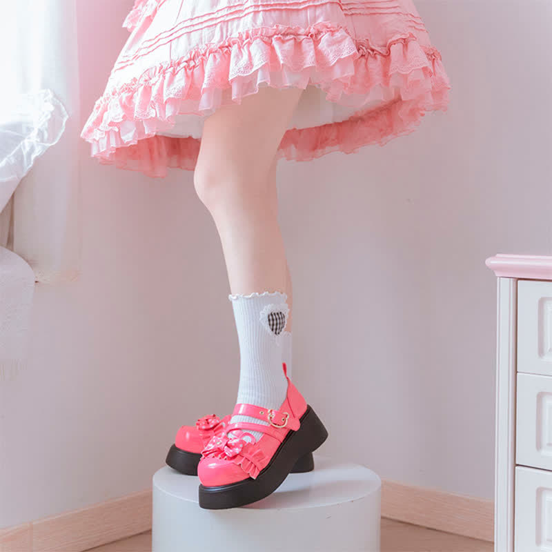 Chaussures Lolita à plateforme avec nœud à pois et ours de dessin animé