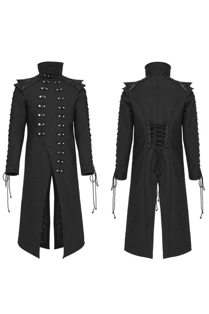 Men's Gothic Long Coat with Horizontal Stripes Eyelet String Side Detail