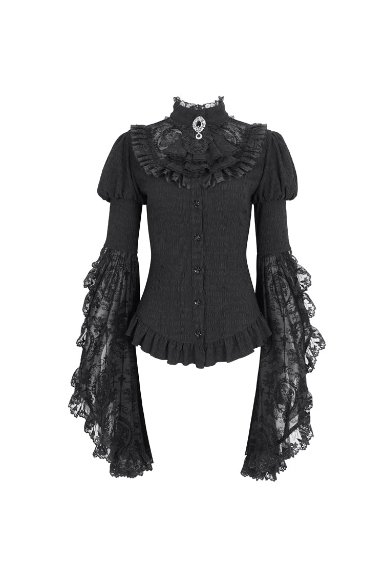 Women's Gothic Blouse with Trumpet Sleeves and Lace