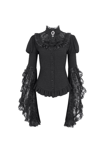 Women's Gothic Blouse with Trumpet Sleeves and Lace