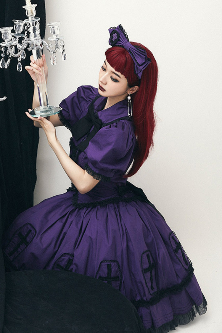 Purple Cross Short Puff Sleeves Two-Piece Gothic Lolita Dress