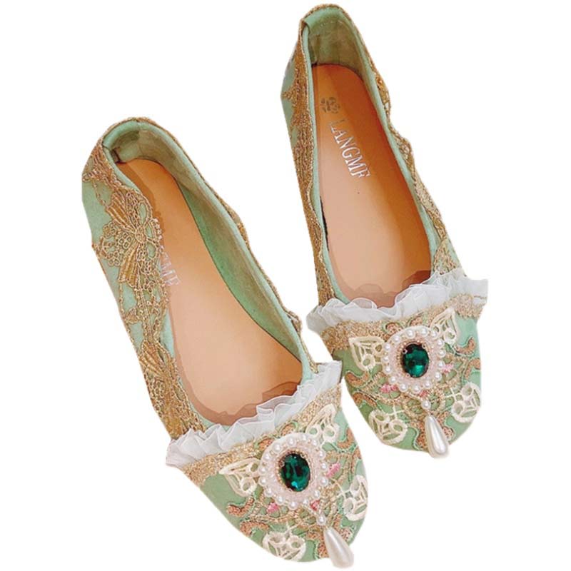 Chaussures plates vintage en dentelle et strass