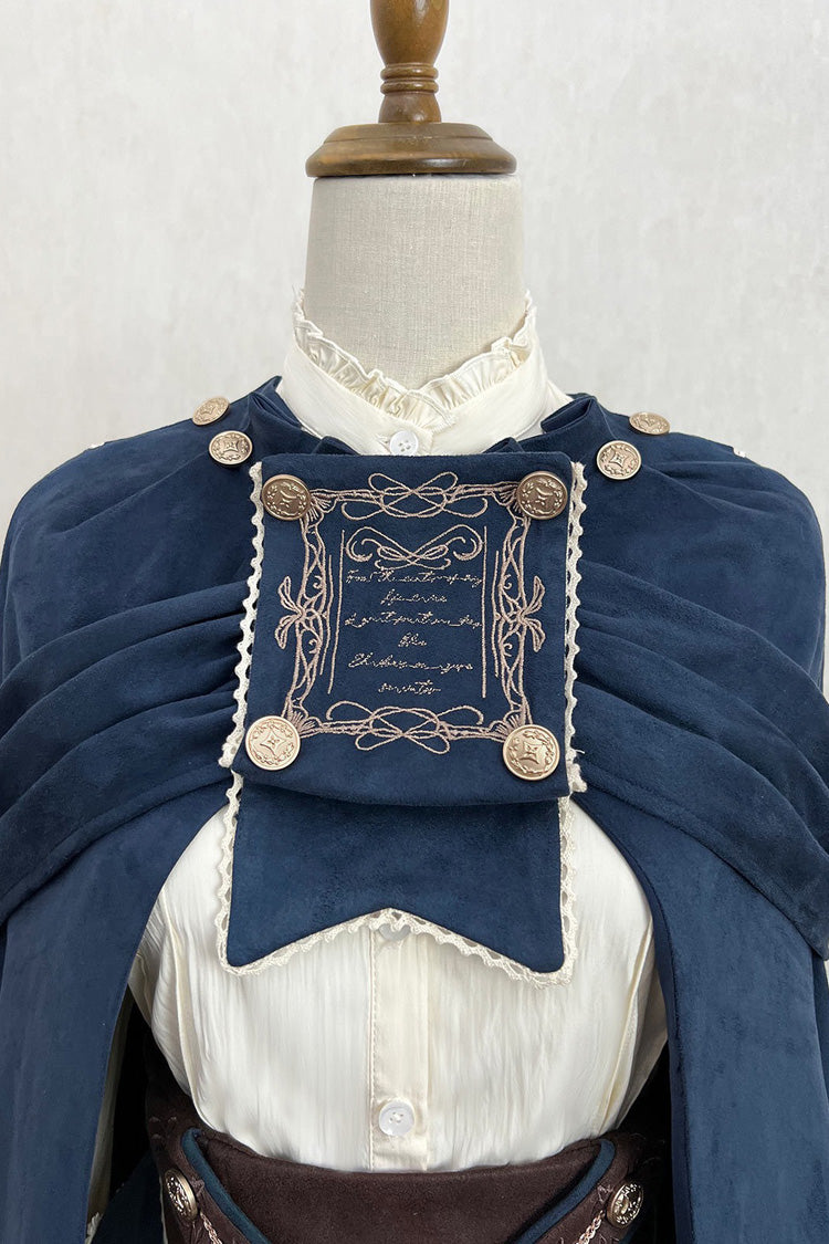 Morning Mist Coast Stand-Collar Long-Sleeved Ruffle Embroidered Vintage Elegant Lolita Skirt Dress Set in Beige