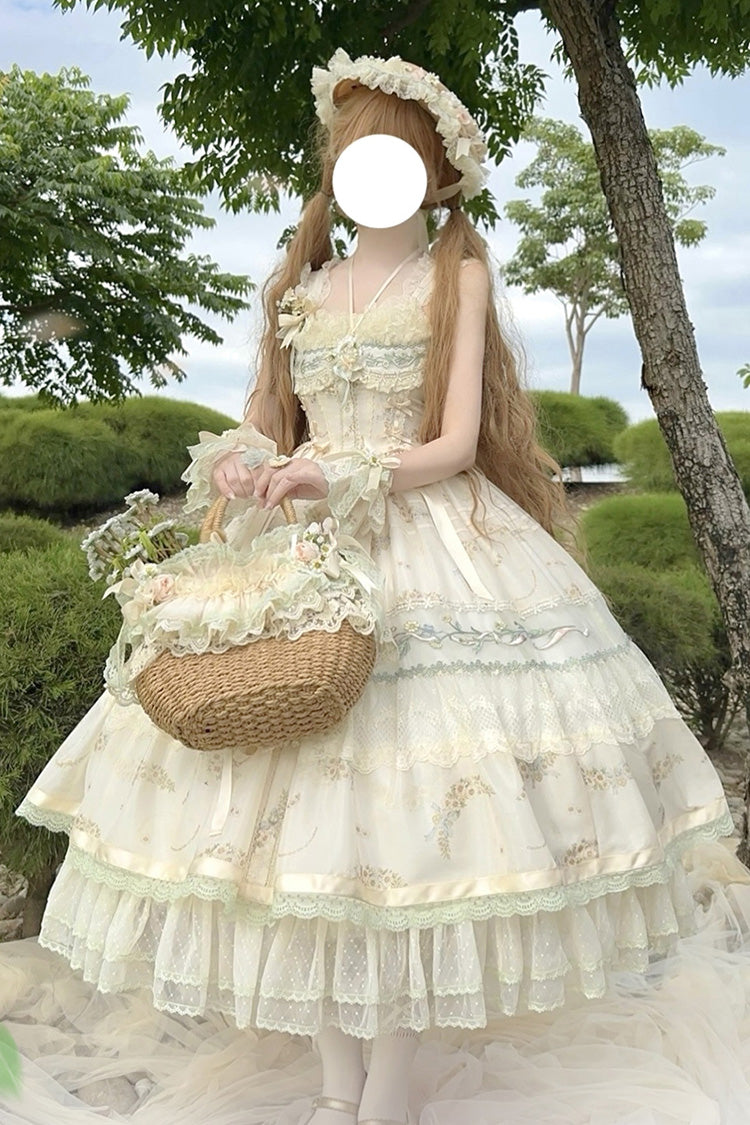 Multicolor Daisy Poetry Print Ruffle Lace JSK Dress