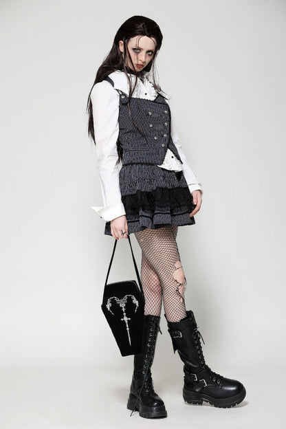 Gothic Women's Handbag with Embroidered Horned Motif and Chain