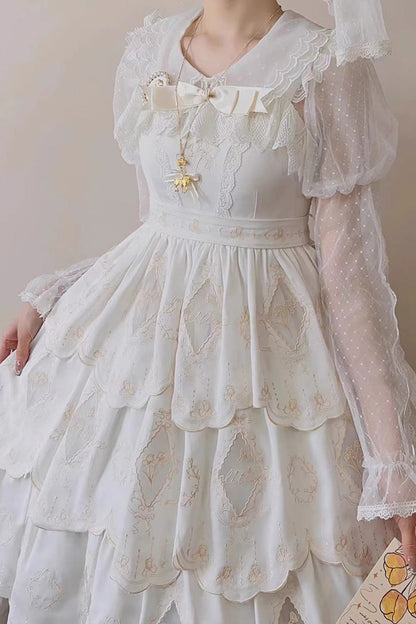 Ivory Multi-Layer Hollow Embroidered Sweet Lolita JSK