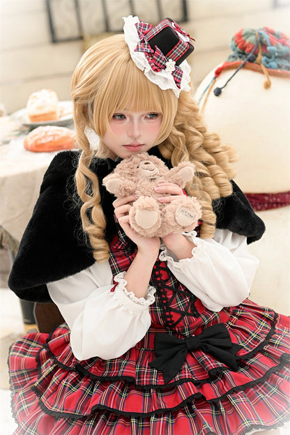 Velvet Cake Printed Ruffled Bow Lace-Up Gothic Elegant Lolita JSK