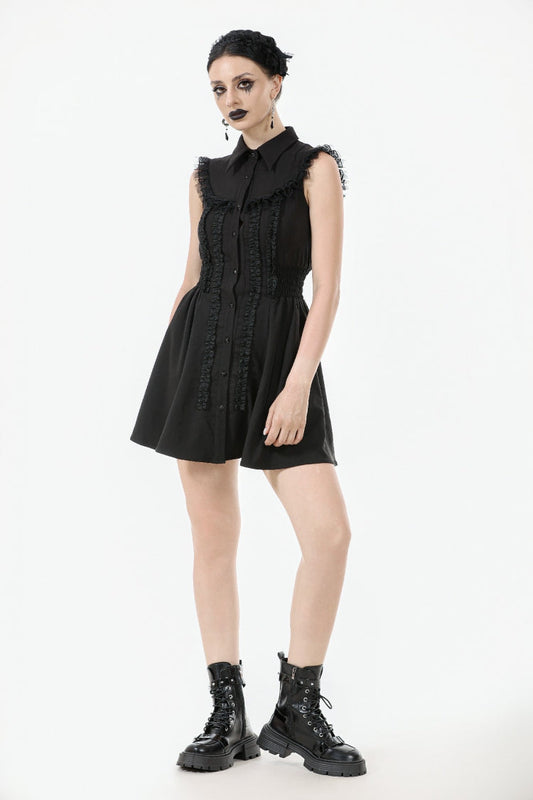 Obsidian Lapel Collar Sleeveless Lace Button-Front Gown - Graduation