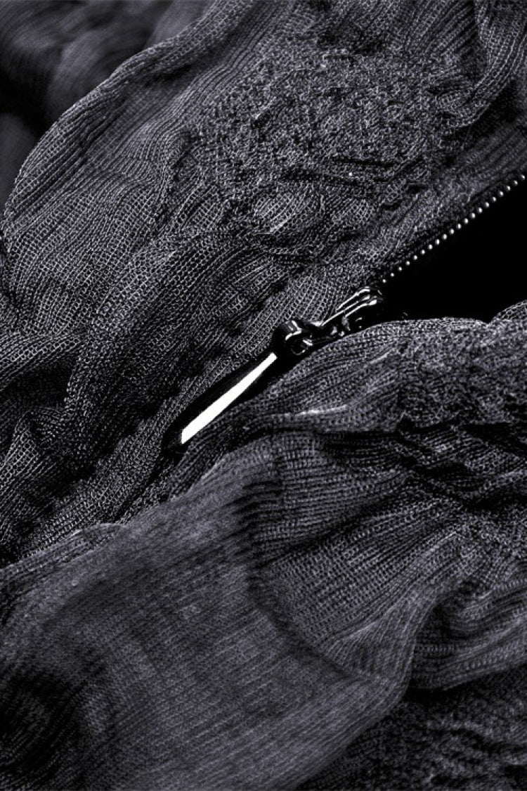 High-Low Multi-Layer Lace Gothic Slip Dress with Lacing - NoirEdge