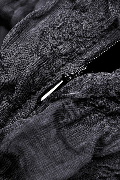 High-Low Multi-Layer Lace Gothic Slip Dress with Lacing - NoirEdge
