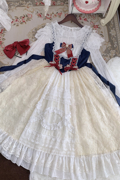 Snow White Sweet Lolita Ruffle Bowknot Lace JSK Dress