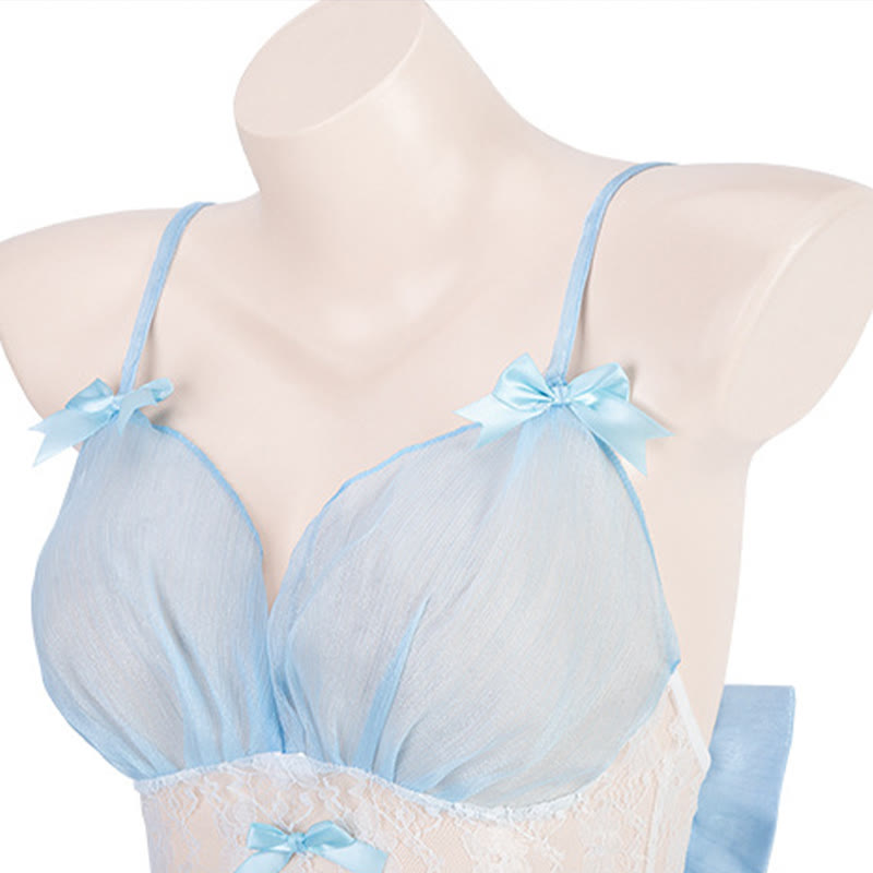 Ensemble de lingerie Fairy Blue Maid avec robe et bas à col en V