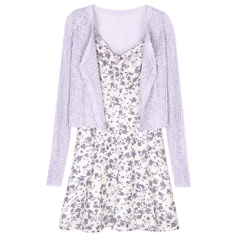 Ensemble robe nuisette à imprimé floral et cardigan doux