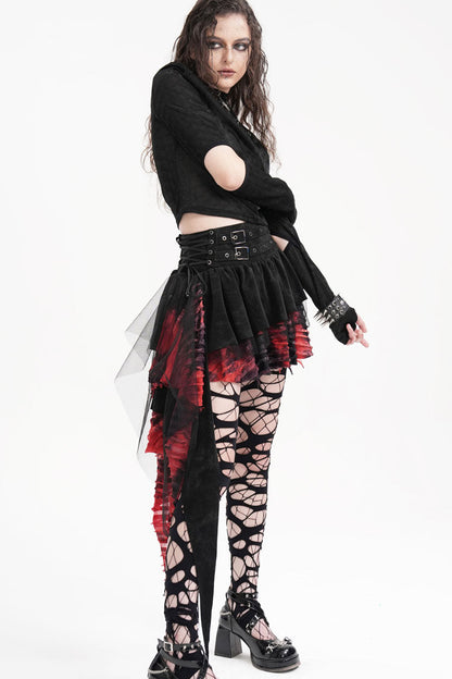 Irregular Mesh Gothic Skirt with Stitching