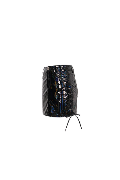Gothic Women's Adjustable Side-Slit Mirrored Iridescent Black Skirt