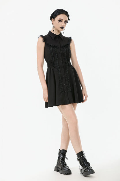 Obsidian Lapel Collar Sleeveless Lace Button-Front Gown - Graduation
