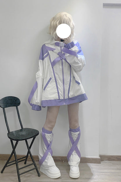 Cyberpunk Functional Print Hooded Jirai Kei Sport Coat